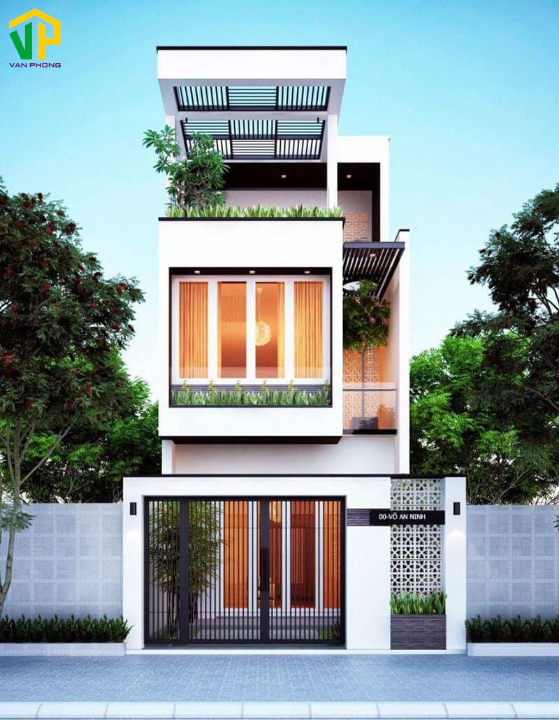 Mẫu nhà ống 2 tầng mái bằng kết hợp 1 tum