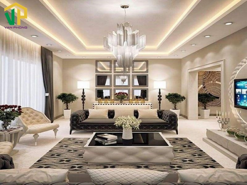 Trần nhà với bộ đèn led âm tường cho không gian sang trọng